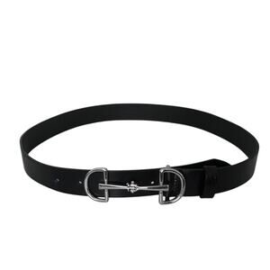 Massimo Dutti Black Leather Belt with Silver Clasp
